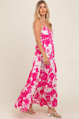 Fuchsia Tropical Floral Open Back Maxi Dress