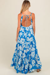 Royal Tropical Floral Open Back Maternity Maxi Dress