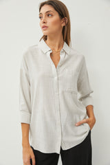 Grey Striped Basic Button Down Top