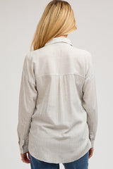 Grey Striped Basic Button Down Maternity Top