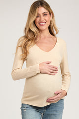 Beige Long Sleeve Maternity Shirt