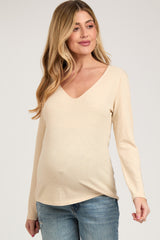 Beige Long Sleeve Maternity Shirt