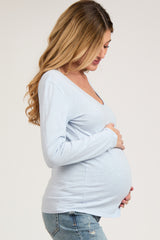 Light Blue Long Sleeve Maternity Shirt