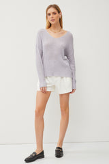 Periwinkle Knit V-Neck Long Sleeve Top