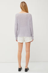 Periwinkle Knit V-Neck Long Sleeve Top