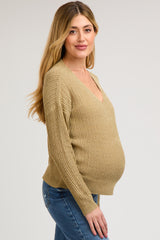 Olive Knit V-Neck Maternity Long Sleeve Top