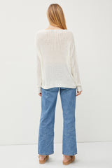 White Knit V-Neck Long Sleeve Top