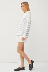 Blue Striped Cuff Sweater