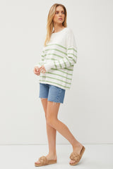 Green Striped Cuff Sweater