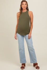 Light Blue Raw Hem Distressed Maternity Straight Leg Jeans