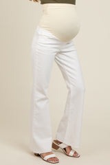 White Flare Leg Raw Hem Maternity Jeans