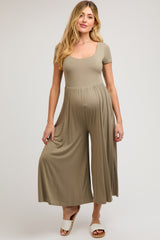 Light Olive Short Sleeve Pocketed Maternity Jumpsuit