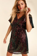 Black Multi Dolman Short Sleeve Multi Color Sequins Dress