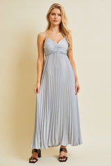 Silver Pleated Back Cutout Tie Maternity Maxi Dress