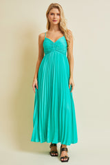 Turquoise Pleated Back Cutout Tie Maternity Maxi Dress