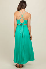 Turquoise Pleated Back Cutout Tie Maternity Maxi Dress