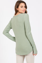 Sage Button Front Soft Knit Long Sleeve Henley Top