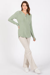 Sage Button Front Soft Knit Long Sleeve Henley Top