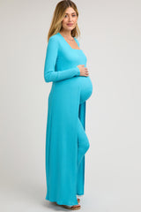 Aqua Ribbed Sleeveless Dress Cardigan Maternity Set