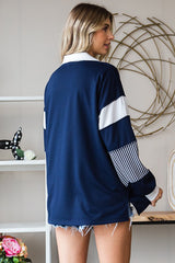 Navy Stripe Colorblock Collared Top