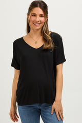 Black Short Dolman Sleeve V-Neck Maternity Top