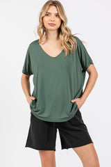 Olive Short Dolman Sleeve V-Neck Maternity Top