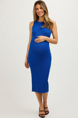 Royal Sleeveless Ribbed Maternity Midi Dress