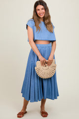 Blue Chambray Crop Top and Skirt Maternity Set