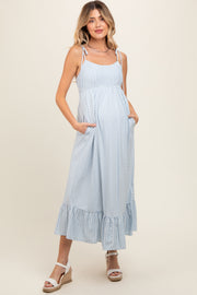 Blue Striped Tie Strap Maternity Maxi Dress