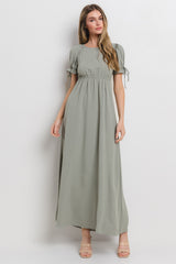 Light Olive Open Back Maternity Maxi Dress