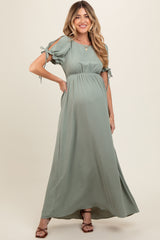 Light Olive Open Back Maternity Maxi Dress