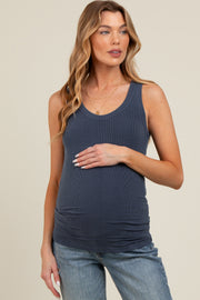 Navy Sleeveless Ribbed Maternity Top