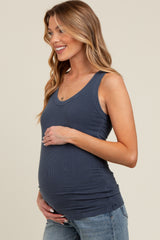 Navy Sleeveless Ribbed Maternity Top