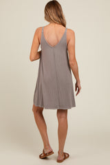 Taupe Ribbed Sleeveless Front Seam Maternity Dress