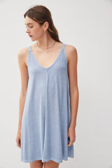 Blue Ribbed Sleeveless Front Seam Dress