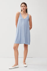 Blue Ribbed Sleeveless Front Seam Dress