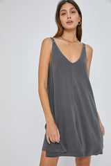 Charcoal Ribbed Sleeveless Front Seam Dress