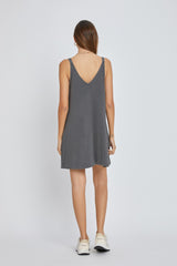 Charcoal Ribbed Sleeveless Front Seam Dress