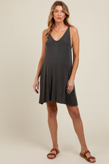 Charcoal Ribbed Sleeveless Front Seam Maternity Dress