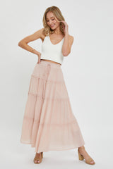 Nude Blush Tiered Maxi Skirt