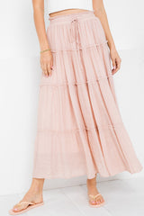 Nude Blush Tiered Maxi Skirt