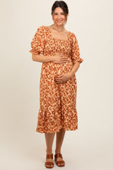 Rust Square Neck Smocked Maternity Dress