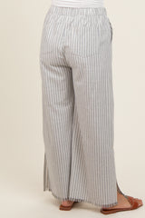 Heather Grey Striped Linen Slit Hem Maternity Pants