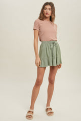 Light Pink Ribbed Short Sleeve Curved Hem Top