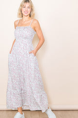 Cream Floral Ruffle Square Neck Smocked Waist Maternity Maxi Dress