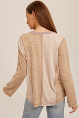 Taupe Mix Fabric Swing Hem Long Sleeve