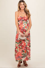 Cream Floral Sleeveless Front Cutout Maternity Midi Dress