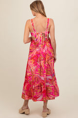 Fuchsia Tropical Back Tie Cutout Maternity Maxi Dress