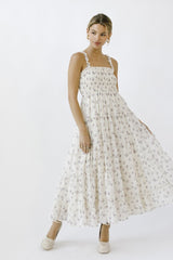 Ivory Smocked Embroidered Floral Maternity Maxi Dress