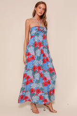 Blue Floral Halter Maxi Dress